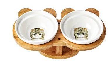 Dual Stand Ceramic Cat Bowls
