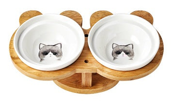 Dual Stand Ceramic Cat Bowls